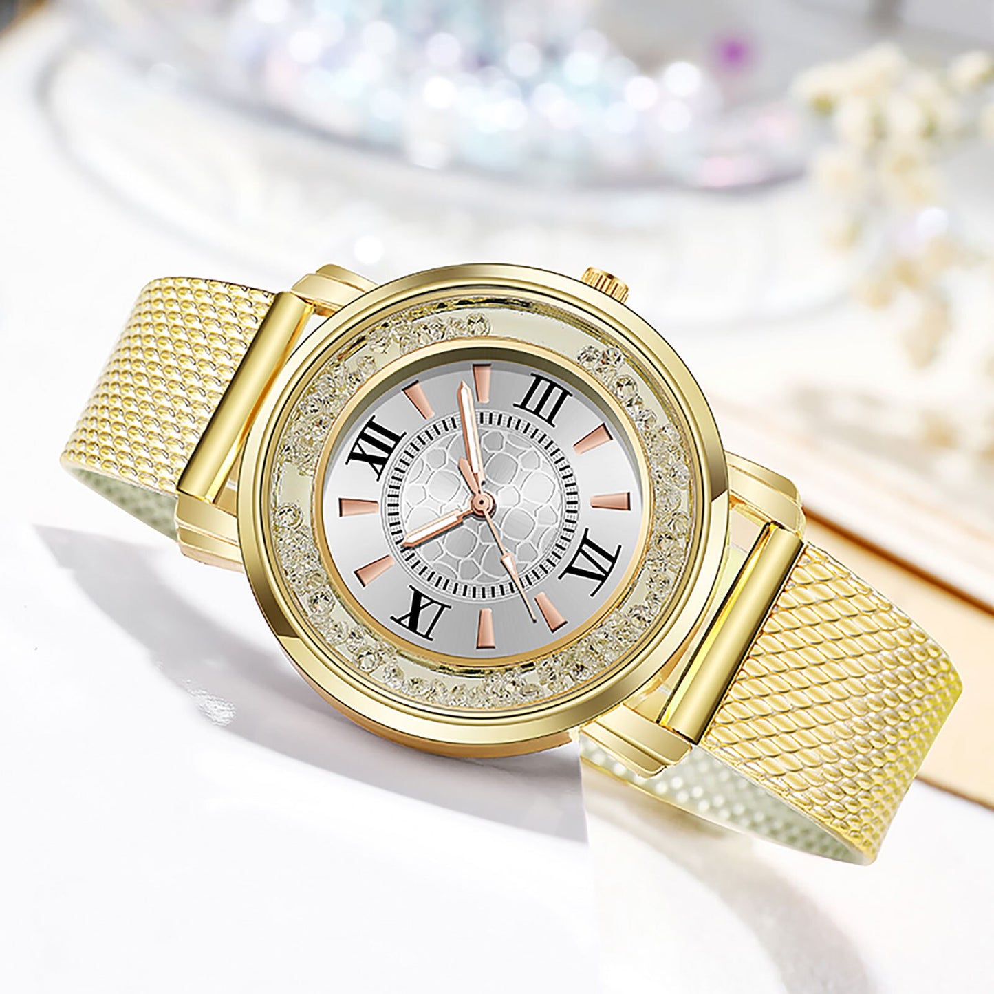 Diamond Ladies Wristwatches Stainless Steel Silver Mesh Strap