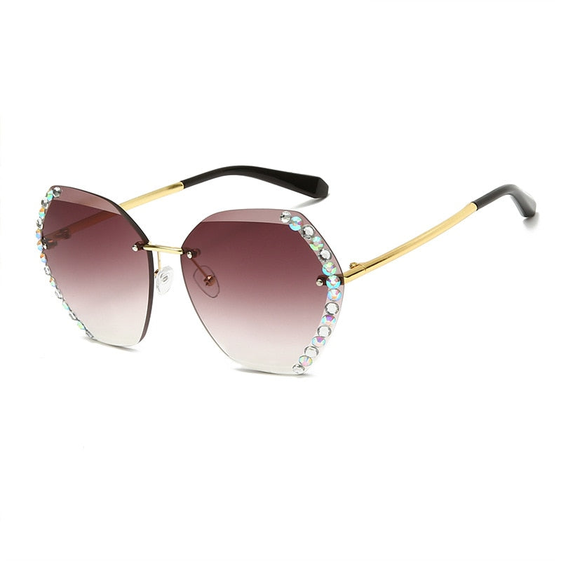 Oversized Rimless Diamond Square Sun Glasses For Female