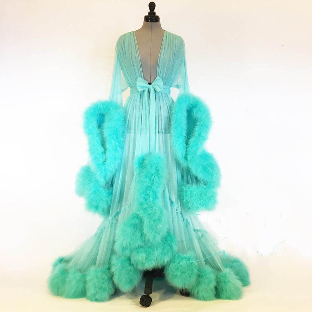 Fashion Gown Mesh Fur Sleep Wear  Night Dress Nightgrown Robes Sexy Women Lingerie Sleepwear Lace Robe Home Clothes Nightwear