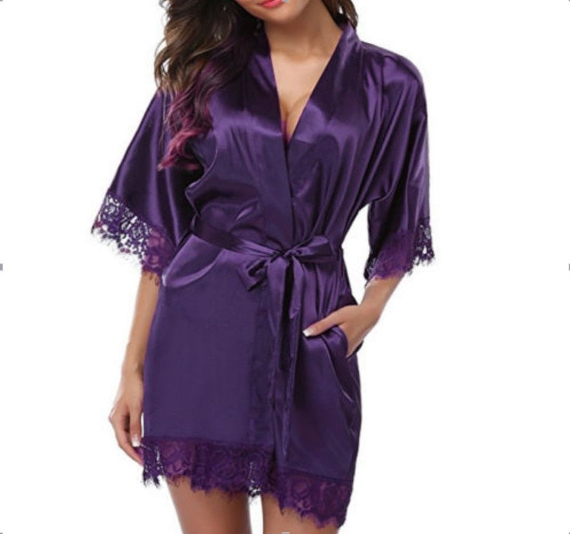 Sexy Lace Nightwear Erotic Lingerie Sleepwear Women Summer See Through Sleep Dress Solid Lace Pajamas Bath Robe Dress Nightgown