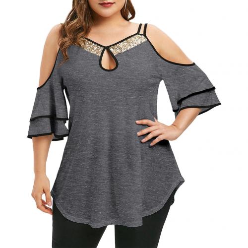 Shoulder Ruffled Sleeve Irregular Hem Blouse