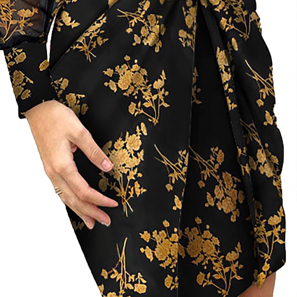 Leopard Print Long Sleeve Knot Deep V-Neck Slim Sexy Mini Dress