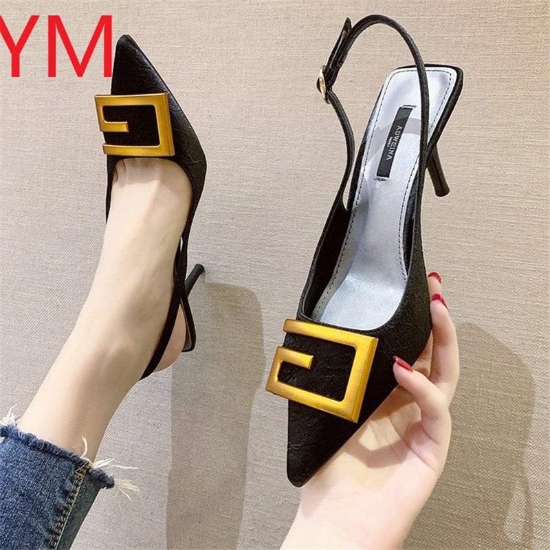 Slingback Sexy Women Pumps Fashion Ladies High Heels Shoes Soft Leather Heels Shoes Woman Pointed Toe Non-slip Brand Summer 2020