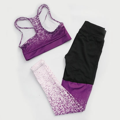 Gradient Print Leggings & Bra ombre Stretchy Running Gym Suits