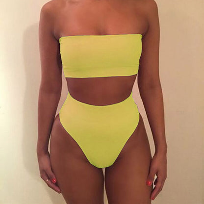 Solid Push Up Bikini Padded Bra Straps High Waist Swimsuit Female Swimwear Women