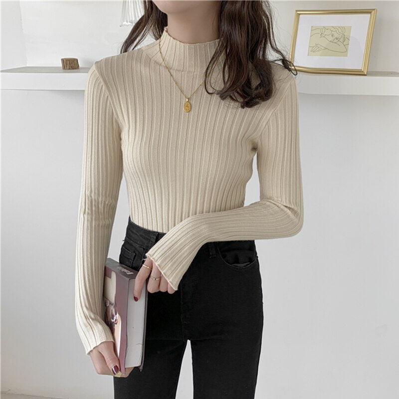 Turtleneck Sweater Soft Solid Slim Pullovers Knitted Sweaters