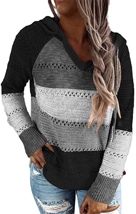 Hooded Long Sleeve Patchwork Sweater