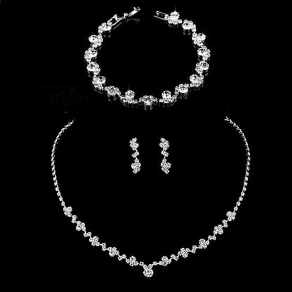 TREAZY Silver Color Rhinestone Crystal Bridal Jewelry Sets for Women Necklace Earrings Bracelet Set Wedding Jewelry Accessories