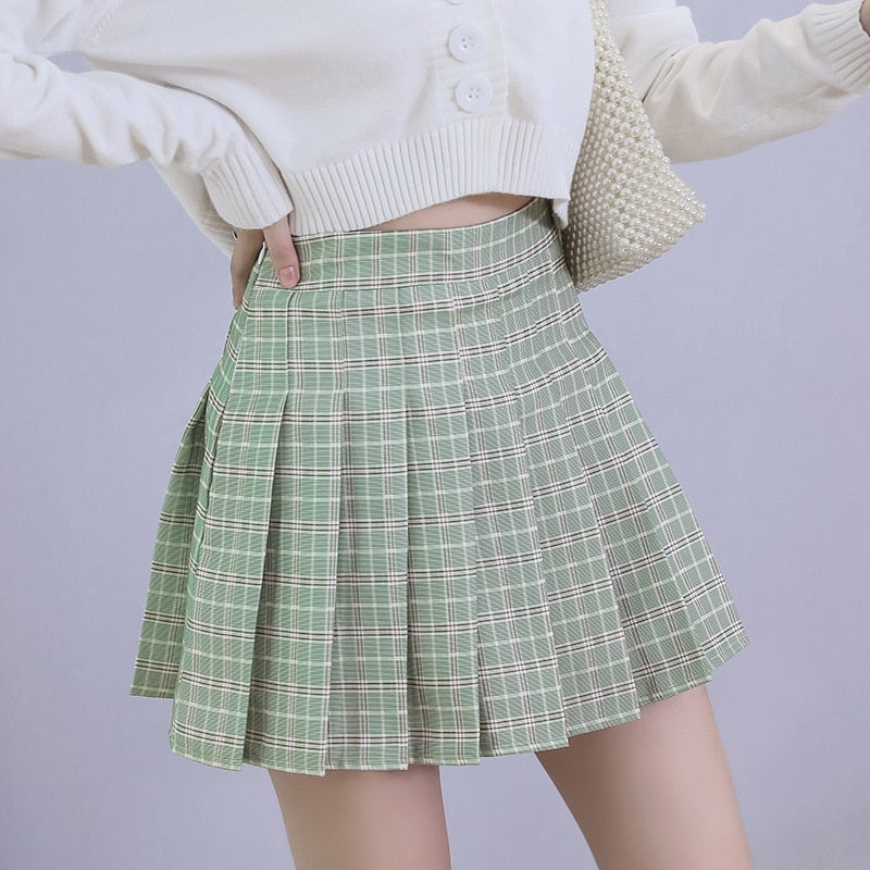 Korean High Waist Plaid Mini Skirt Women School Girls Sexy Cute Pleated Skirt with Zipper