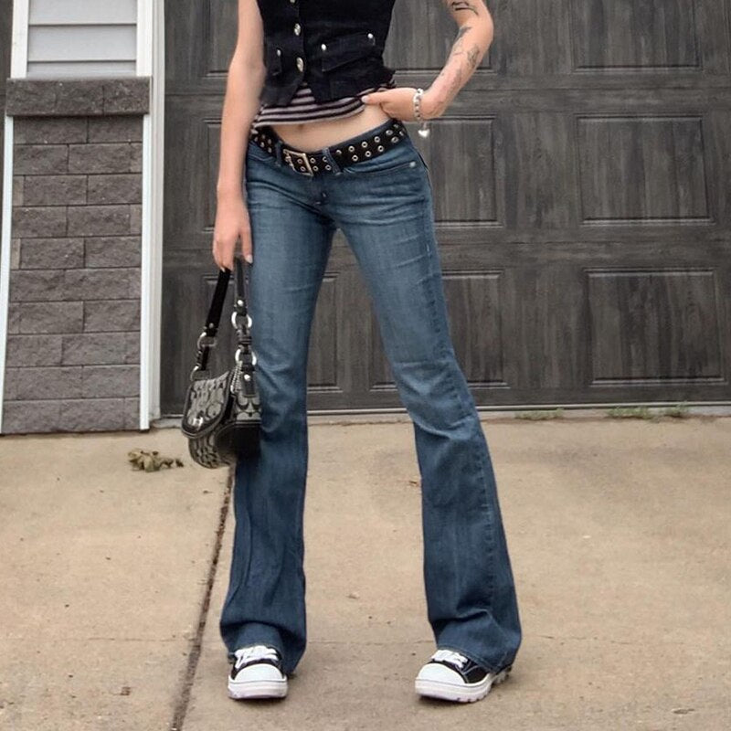 2000s Aesthetics Slim Low Waist Flare Pants E-girl Vintage Pockets Solid Long Pants Autumn 90s Fashion Black Trousers Streetwear
