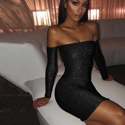 Long sleeve slash neck sexy tube mini dress