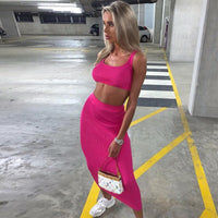 women summer clothes soild color casual crop tank tops long pencil skirt fitness skinny outfit suit two piece 2pc sets