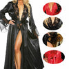 Satin Silk Lace Patchwork Gown Bathrobes G-string Long Nightdress Lingerie Kimono Robe with Belt