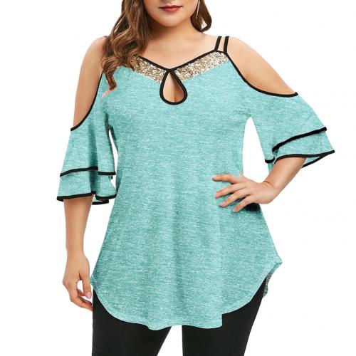 Shoulder Ruffled Sleeve Irregular Hem Blouse