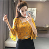 2020 Women Floral Shirt Small V-neck Female Blouses Korean Sweet Floral Ruffled Butterfly Sleeve Chiffon Tops