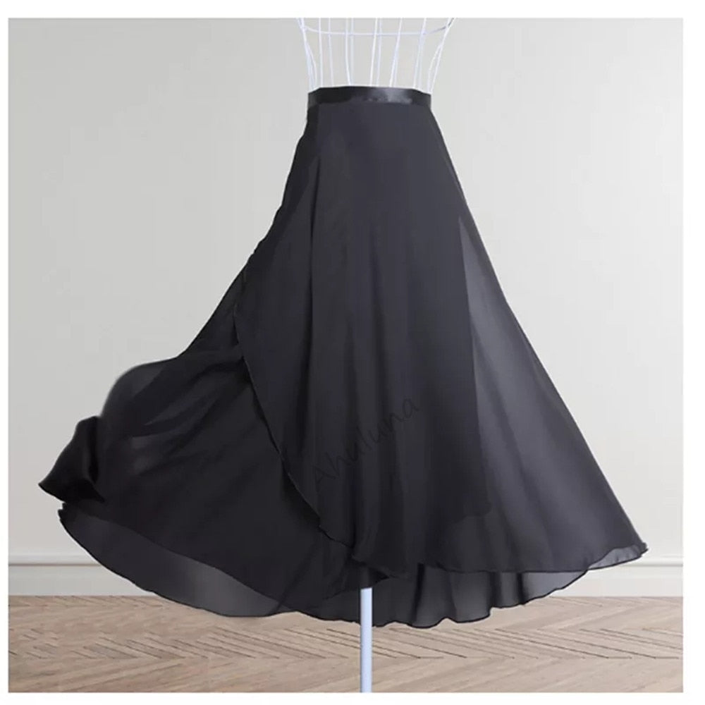 Adults Long Chiffon Ballet Skirts Women Lyrical Soft Ballet Dress Black Burgundy Navy Pink White Ballet Dance Costumes D060