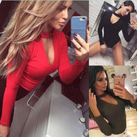 2020 Sexy Womens Long Sleeve Bodysuit Choker Romper Deep V Neck Bodycon Body Suit One Piece Fitness Overalls For Women