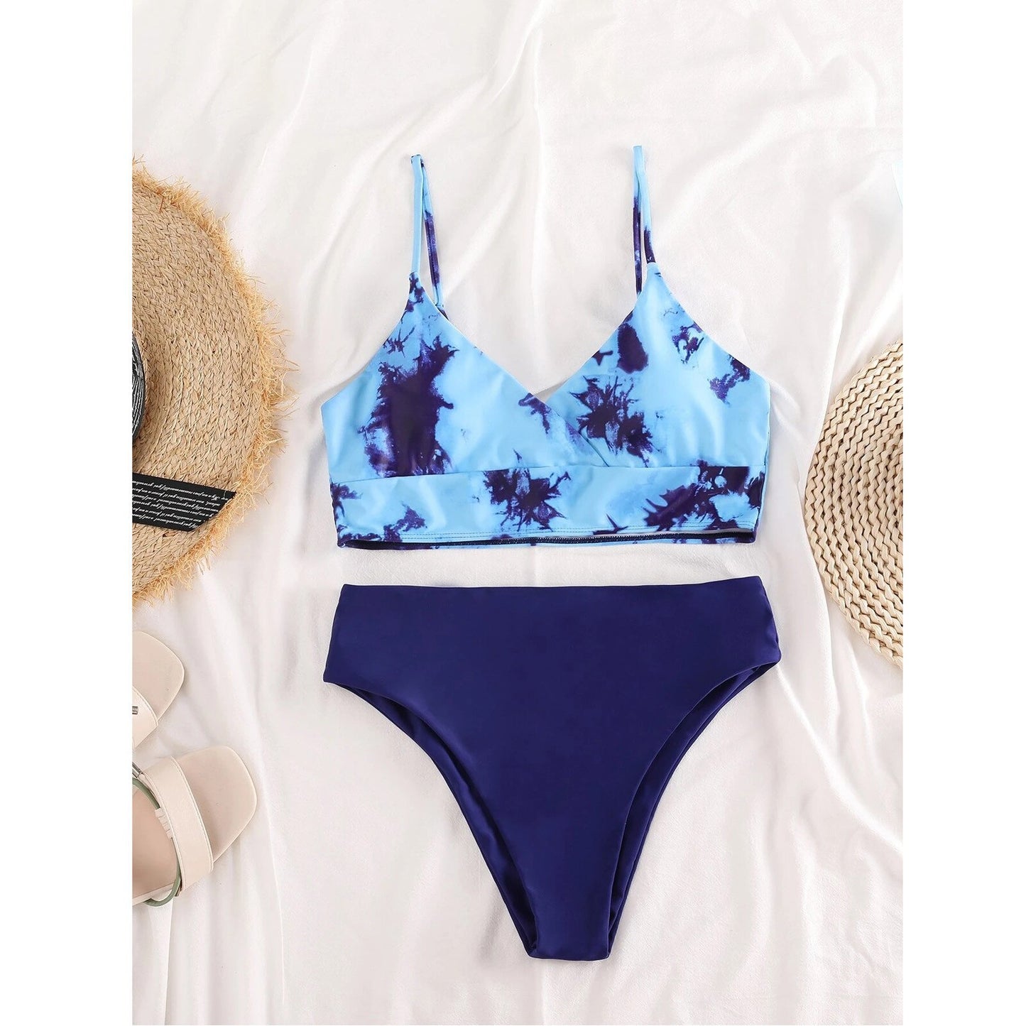 Tie Dye Print Sexy Split Swimsuit Bikini Set High Waist Swimsuit Beachwear