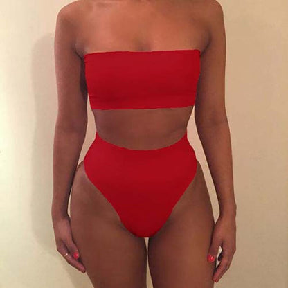 High Waist Padded Bra Straps Swimsuit Female Swimwear