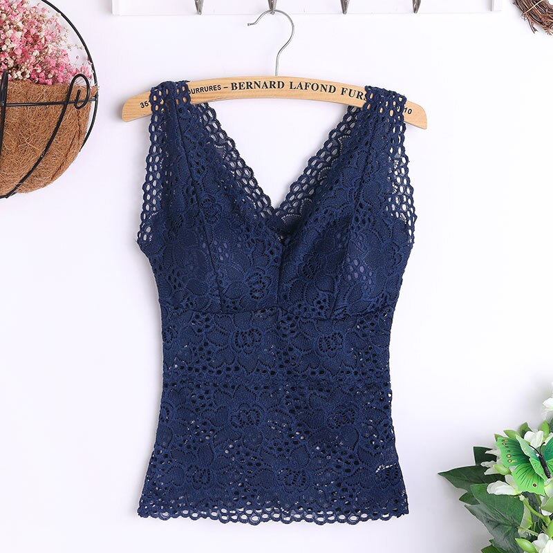 Sexy lace Cami bra crochet vest women's shirt floral Cami padded vest