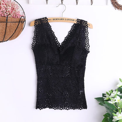 Sexy lace Cami bra crochet vest women's shirt floral Cami padded vest