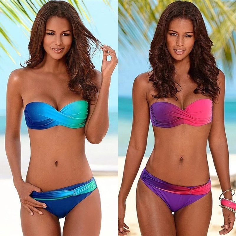 Backless stripe Bikini Set Bandage Push Up Swimwear Women Halter Swimsuit Brazilian Bathing Suits