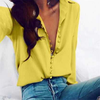 Fashion Women Blouse Shirt  Spring Women Clothing Solid Buttons Long Sleeve Shirts Tops Ladies OL Shirt White Office Shirt