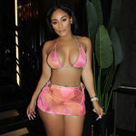 Women 2021 Summer Two Piece Sets Halter Bikini And Mini Skirt Sets Sexy Vacation Outfits Beachwear Casual Matching Sets