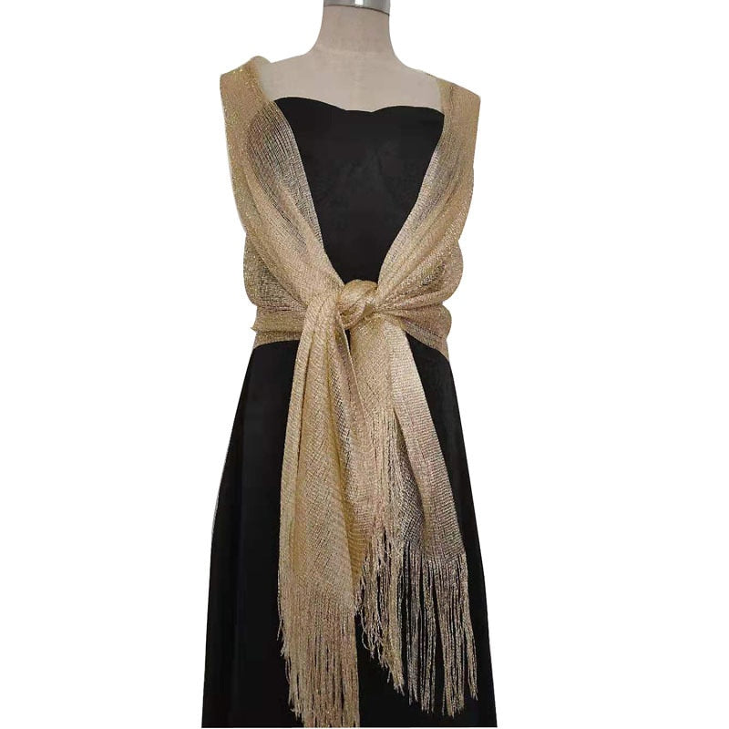 Elegant Evening Dresses Shawls Female Golden Silvery Wire Tassels Bridal Bridesmaid Party Wedding Temperament Accessories Scarf