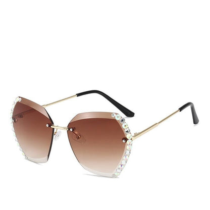 Oversized Rimless Diamond Square Sun Glasses For Female