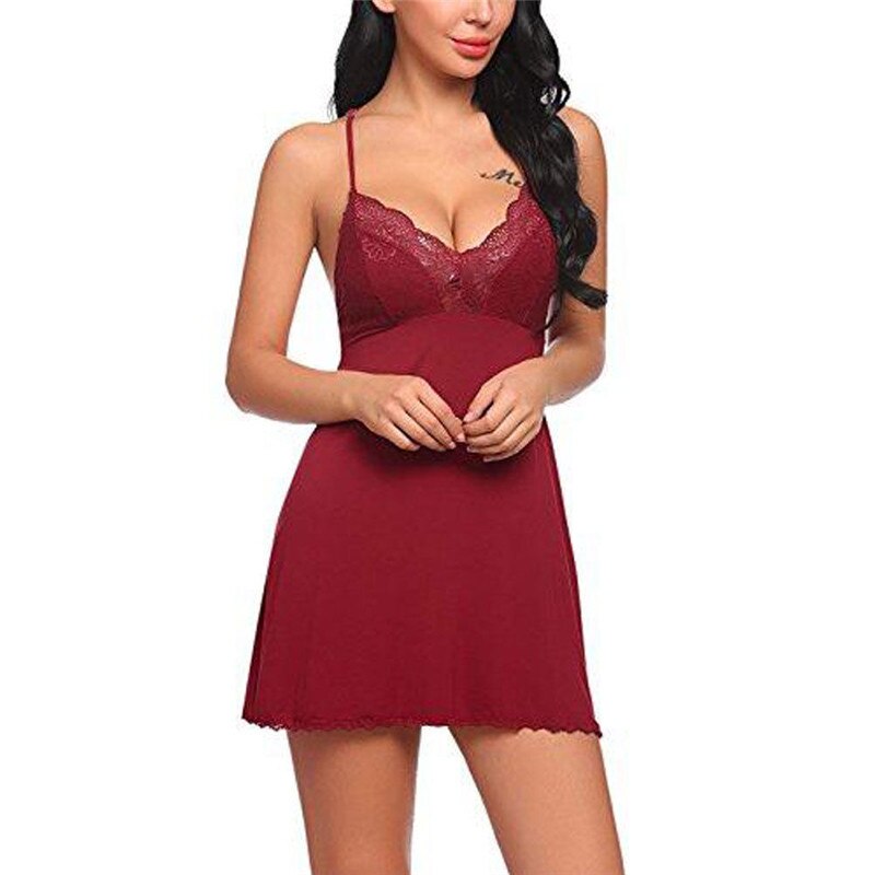 Womens Sexy Lace Floral Nightdress Deep V Neck Lingerie Hot Ladies Sleepwear Dress Robe Nightie Gown Sleepshirts