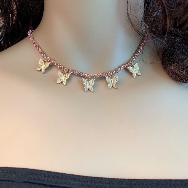 Charm Crystal Butterfly Choker Necklace