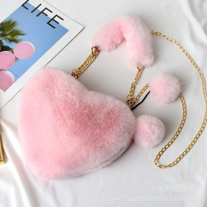 Faux plush heart-shaped shoulder bag