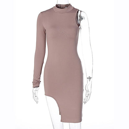 Simenual One Shoulder Long Sleeve Women Bodycon Party Dresses Side Slit Autumn Fashion Sexy Skinny Clubwear Mini Dress Solid Hot