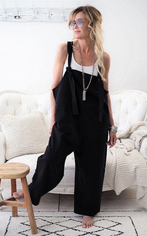 Rompers 2020 New Brand Women Casual Loose Cotton Linen Solid Pockets Jumpsuit Overalls Wide Leg Cropped Pants hot