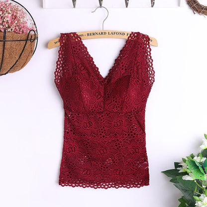 Sexy lace Cami bra crochet vest women's shirt floral Cami padded vest