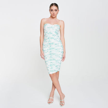 Women Close-fitting Slip Dress with Floralpattern, Light Green Floral Printed Pattern Sleeveless 1piece,Light Green