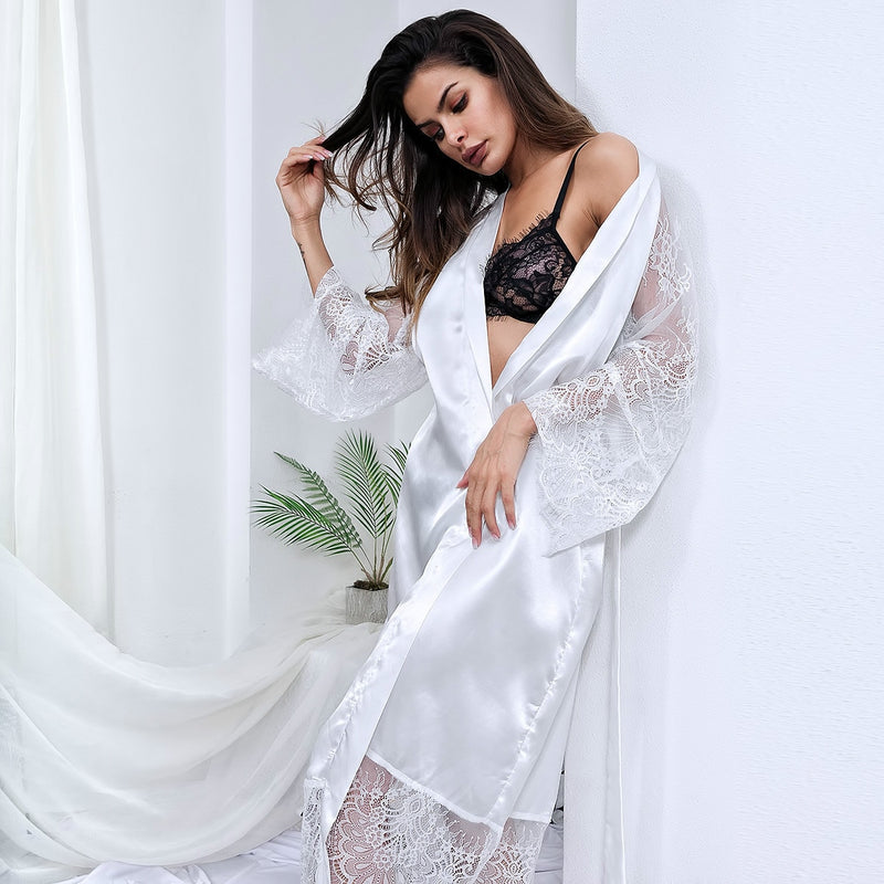 See Through Sleepwear Long Lace Night Dress Sexy Lingerie Mesh Transparent Robe Hot Erotic Underwear Women Nightgown Sex Clothes