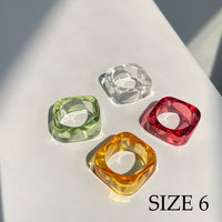 Colourful Transparent Resin Acrylic Rhinestone Geometric Square Round Rings Set for Women Jewelry Travel Gifts