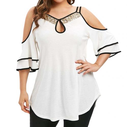 Shoulder Ruffled Sleeve Irregular Hem Blouse