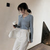 Turn-down Collar Fall Winter Solid Color Pullover Slim Knitted Sweaters