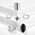 Tocona 6pcs/set Bohemia Antique Silver Color Cross Arrow Black Rhinestone Charm Rings Sets for Women Party Jewelry кольца 3450