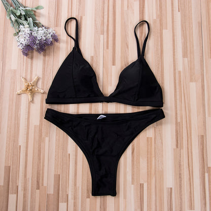 Sexy Black Micro Bikini Set Women 2 Pieces Swimsuit Swimwear Push Up Padded Bra Thongs