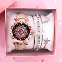 Ladies Watch Bracelet Set With Box Leather Strap Quartz Wristwatch Diamond Watches