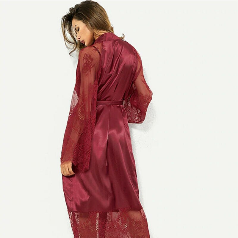 New Women Ladies Silk Satin Robes Bridal Wedding Bridesmaid Bride Dressing Gown Kimono Robe Black White Red