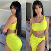 Summer Women One Shoulder Tank Top Short Skirt Set Female Fashion Club Party Beach Holiday Bodycon Two Piece Set Outfits 4Colors