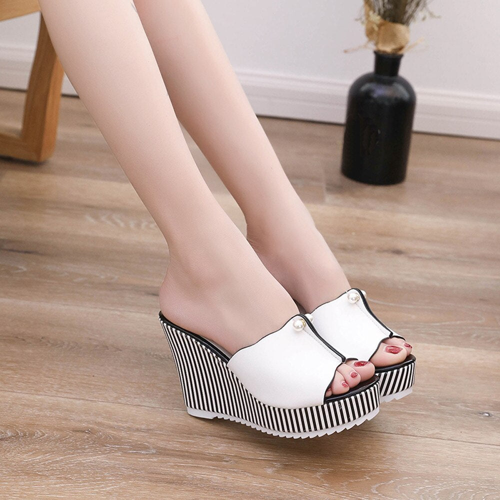 Stripe Pearl Sandals flip flops women shoes