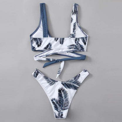 Leaf Print Wrap Bikini Set Push Up Swimsuit Beachwear Padded Swimwear Bikini Set Swimsuit