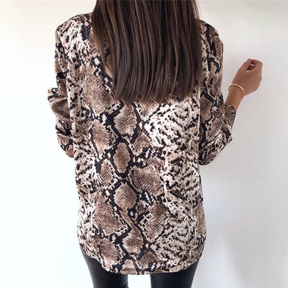 Snake Skin Printed Shirts Women Kimono Tops Blouse