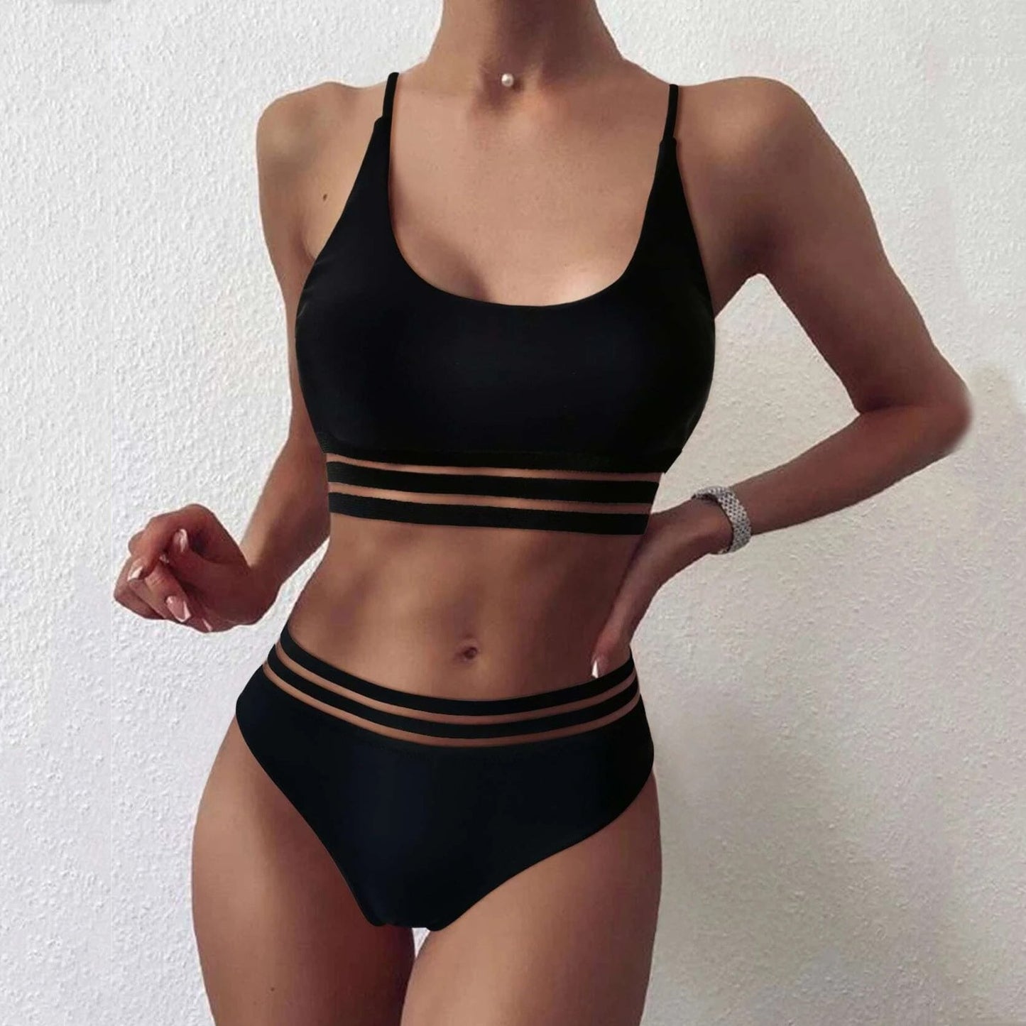 Bathing Suit High Waist Women's Bikini Print Set Swimsuit Net yarn Filled Bra Swimwear Beachwear